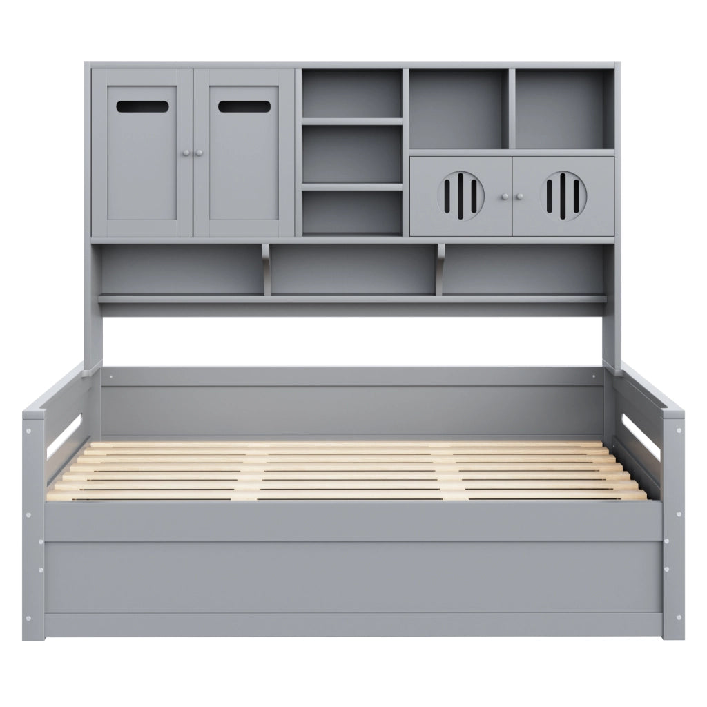 Letto singolo con contenitore 90 × 200 cm con sollevamento idraulico e vano superiore in legno di pino grigio