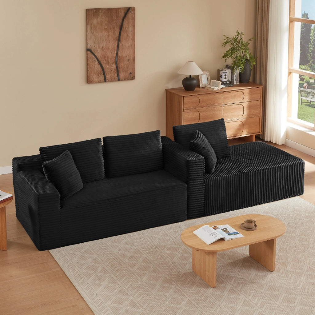 Divano modulare ad angolo nero in schiuma memory con molle e chaise longue ampia