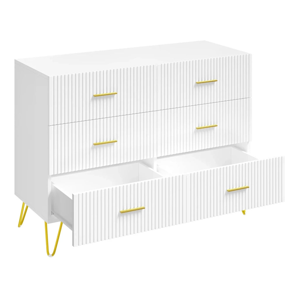 Cassettiera bianca e oro con 6 cassetti 100x40x75 cm