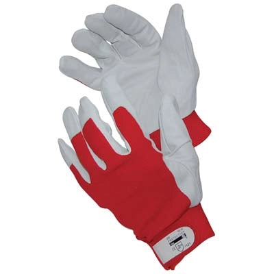 GUANTO DRIVER FIORE BOVINO/TELA ELASTICA WORKIT - BIANCO/ROSSO + STRAP  9- 12 paia