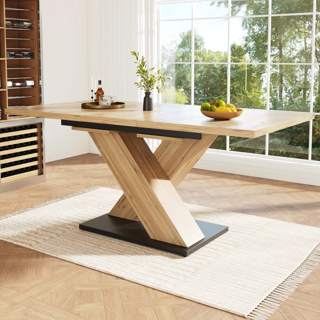 Tavolo da Pranzo Allungabile 119-158;5x80 cm 6-8 Posti LEMONMAX; Sistema Telescopico; Gambe Incrociate Regolabili; Effetto Legno Naturale