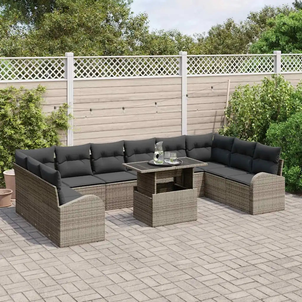 Set Divano da Giardino con cuscino 11 pcs Grigio Poly Rattan