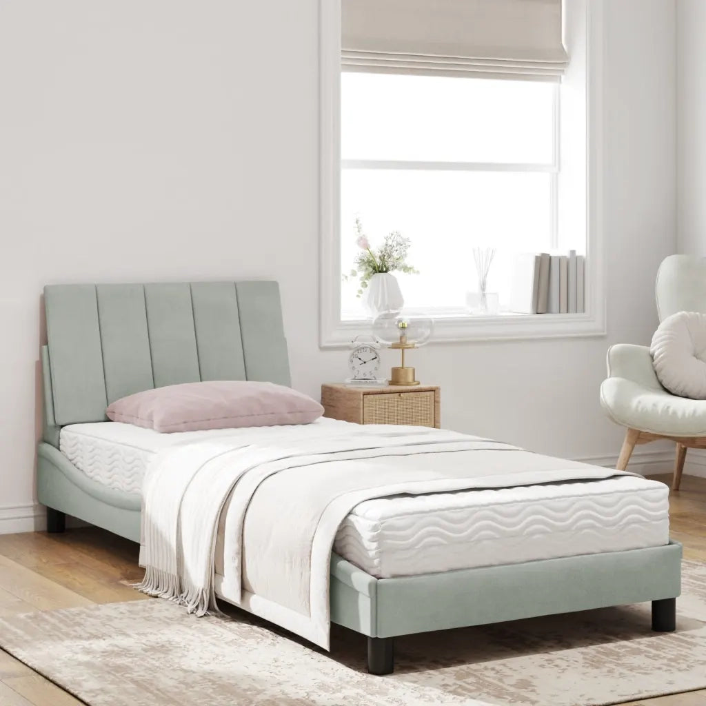 Letto con Materasso Hanko Grigio Chiaro 90x200 cm in Velluto 3208574