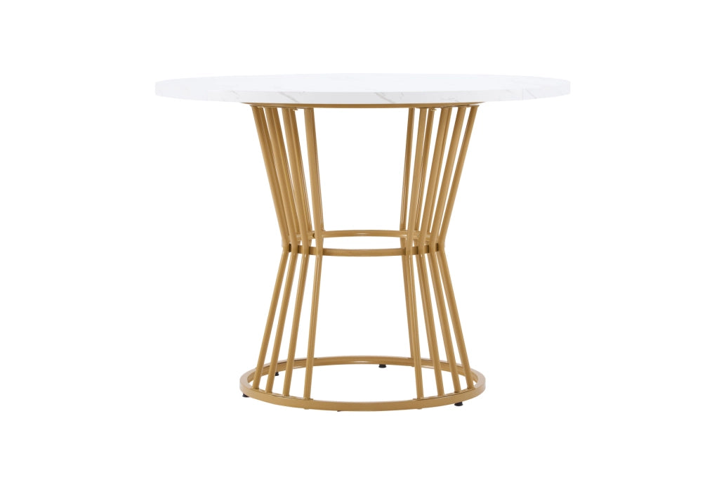 Set tavolo da pranzo rotondo con 4 sedie in velluto; ? 100 cm; piano MDF effetto marmo