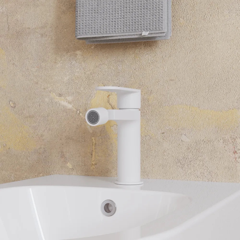 Set miscelatori lavabo ad incasso placca stondata bidet miscelatore esterno vasca bianco opaco | Margot
