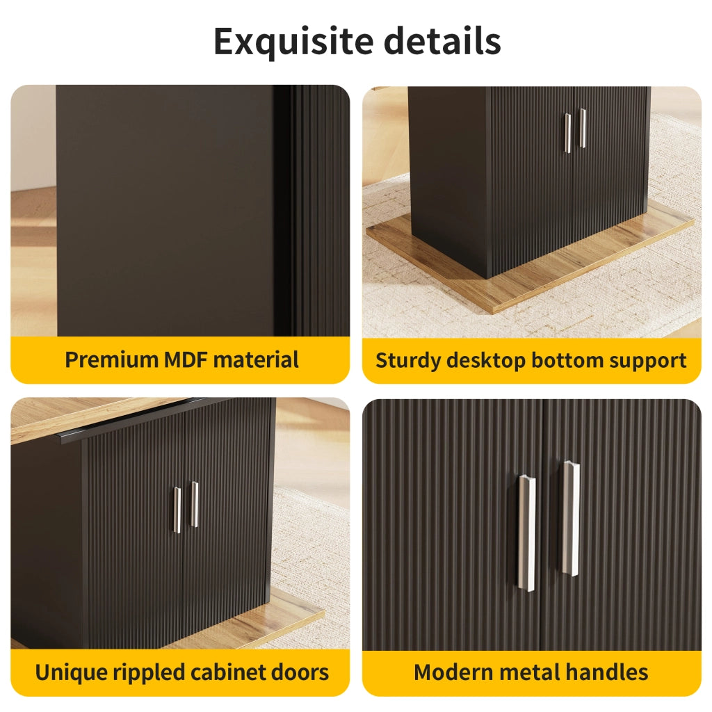 Tavolo allungabile da pranzo con mobile contenitore e ripiani regolabili in MDF nero 110 × 70 × 76 cm