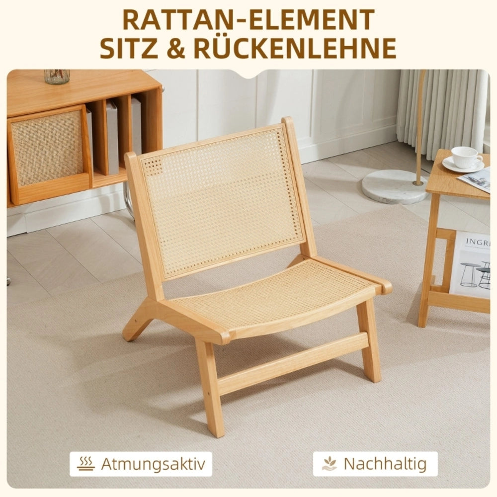 Poltrona da lettura senza braccioli in legno e rattan