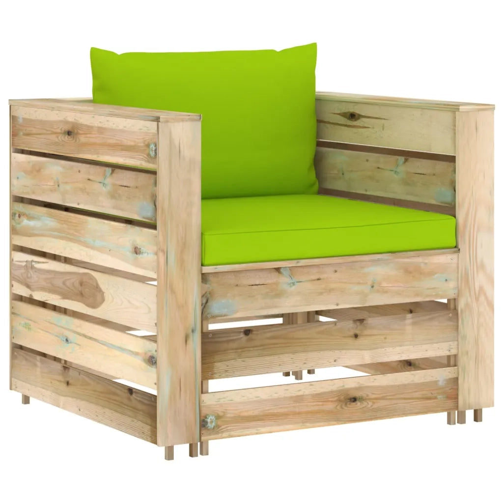 Set Divani da Giardino con Cuscini 2 pz Legno Impregnato Verde 3074542