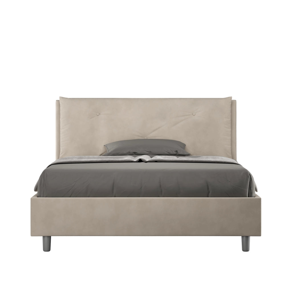 Letto Matrimoniale Francese 140x200 cm con Rete Imbottito in Microfibra Appia Large Sabbia