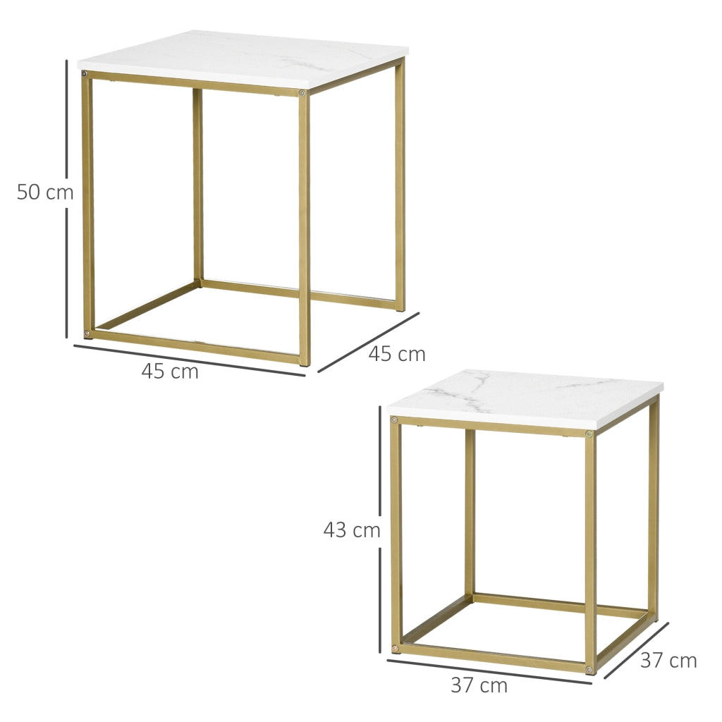 Set 2 Tavolini da Salotto Impilabili ¨C Xylo ¨C Piano Truciolato Bianco Oro Struttura Acciaio