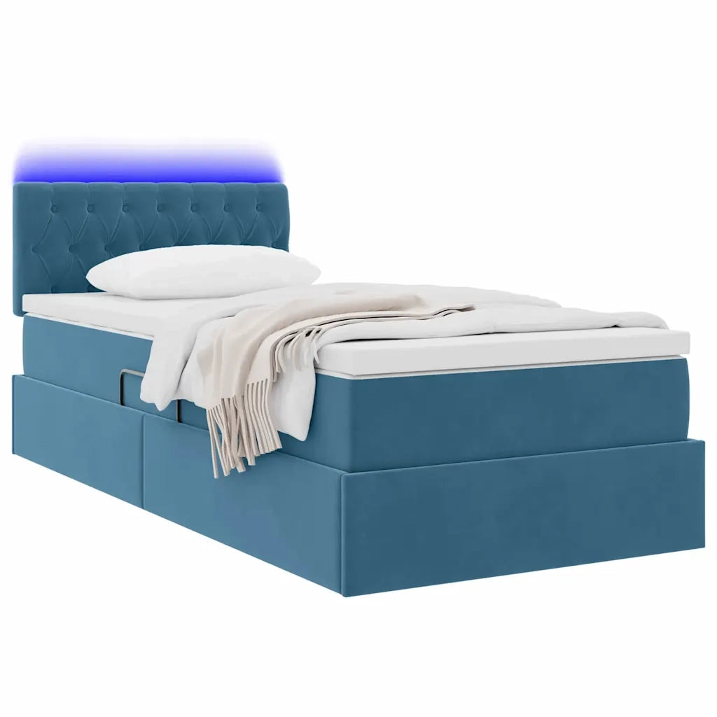 Letto con contenitore e LED Blu Scuro 100 x 200 cm Velluto