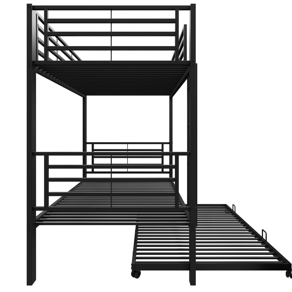 Letto a castello 3 posti 90x200 cm in metallo con letto estraibile 90x190 cm nero HOMVRA