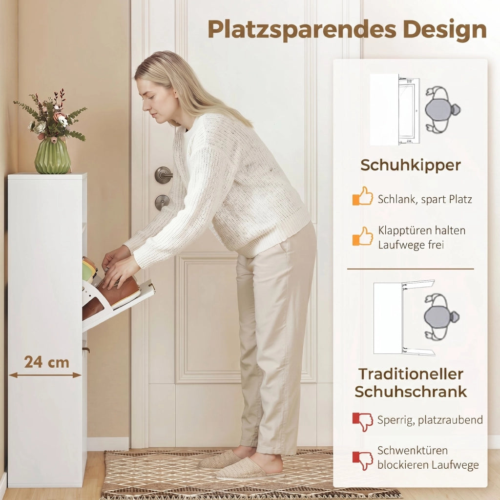 Scarpiera Salvaspazio con 2 Ante e Ripiano ¨C Minimal ¨C Bianco 80x30x100
