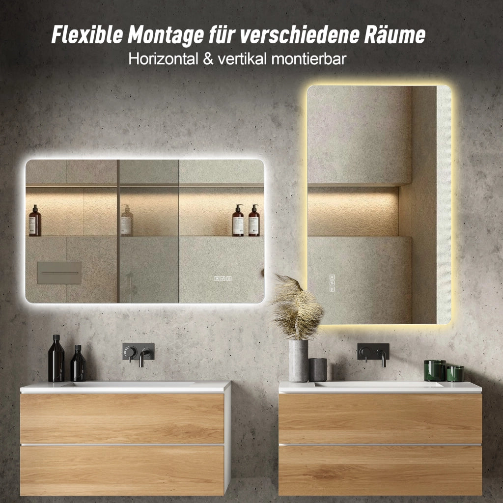 Specchio da bagno LED con retroilluminazione antiappannamento 3 tonalità dimmerabile memoria IP44 argento