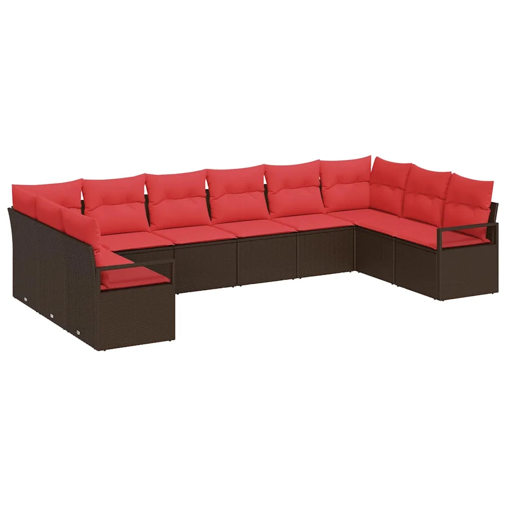 Set Divano da Giardino 10 pcs Marrone e Rosso polyrattan 3355233