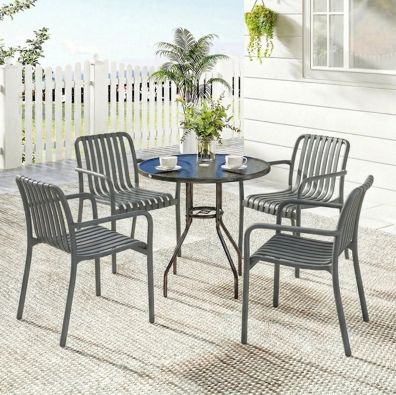 Set di 4 Sedie da Giardino Impilabili con Braccioli e Design a Lamelle, Ergonomiche, Grigio Scuro