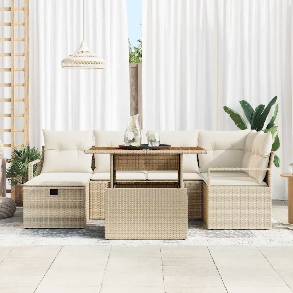 Set Divano da Giardino con cuscino 7 pcs Beige polyrattan