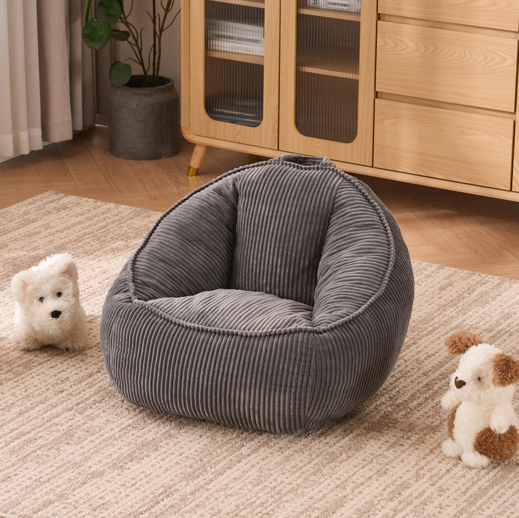 Pouf per bambini in velluto a coste grigio