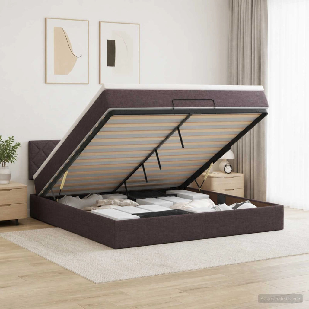 Letto Ottomano con Materasso e LED Marrone Scuro 180 x 200 cm 3457012