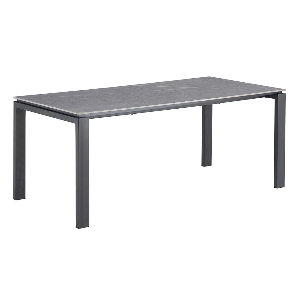 Tavolo da pranzo per 8 persone collezione ATHENA. Lunghezza 180cm con piano di 12mm in pietra grigia effetto cemento.