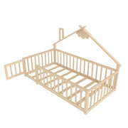 Letto Casetta 90x190 cm; Letto Singolo con Sponda e Serratura in Legno Naturale
