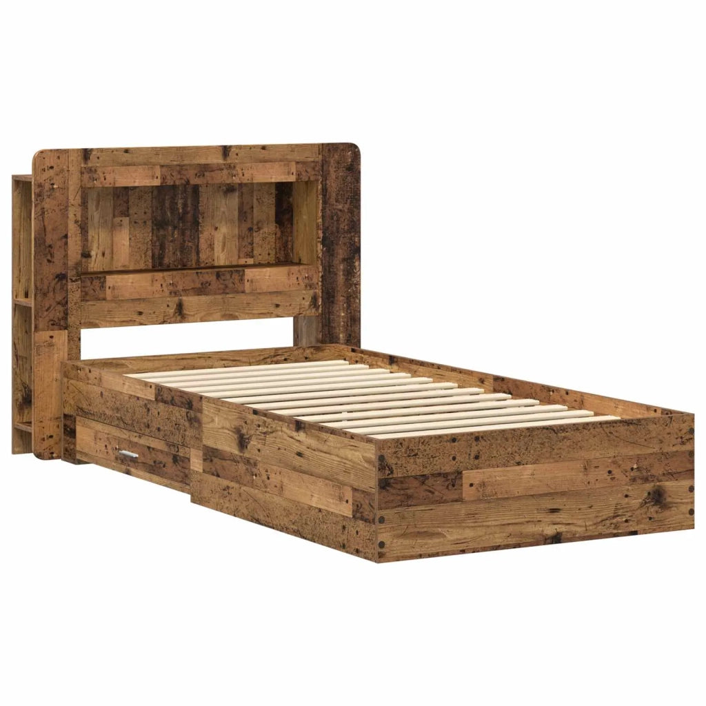 Letto singolo | Letto per adulti | Telaio del letto con storage Legno antico 90 x 190 cm