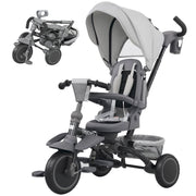 Triciclo per bambini, passeggino 6 in 1 per i pi¨´ piccoli, con maniglione, sedile regolabile, design pieghevole, rete di sicurezza, grigio
