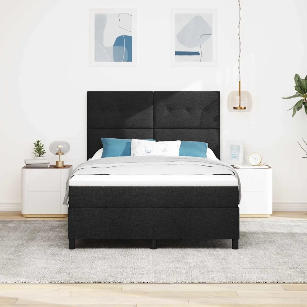 Letto a molle con materasso con led Nero 140 x 200 cm Tessuto