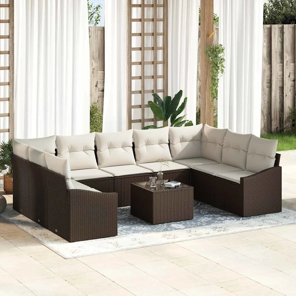 Set Divano da Giardino Marrone e Crema polyrattan