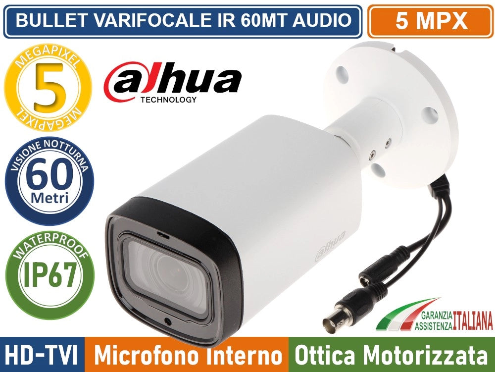 DAHUA HAC-HFW1500RP-Z-IRE6-A TELECAMERA BULLET HDCVI PAL UHD 2K 5MPX MOTOZOOM 2.7~12MM OSD AUDIO IR60 METRI