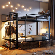 Letto a castello 90x200 cm in metallo e MDF nero con LED; cassetti e mensole
