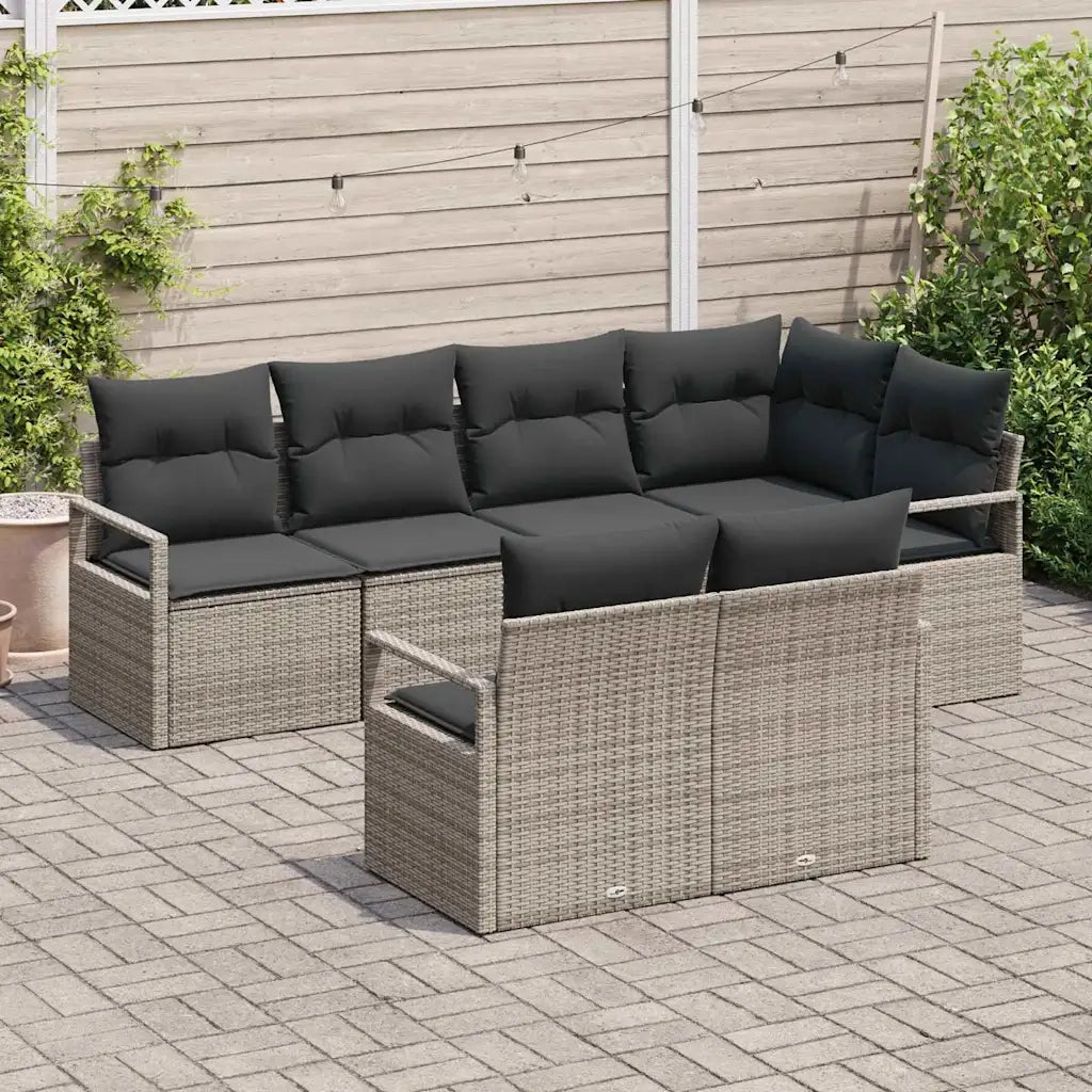 Set Divano da Giardino con cuscino 7 pcs Grigio polyrattan