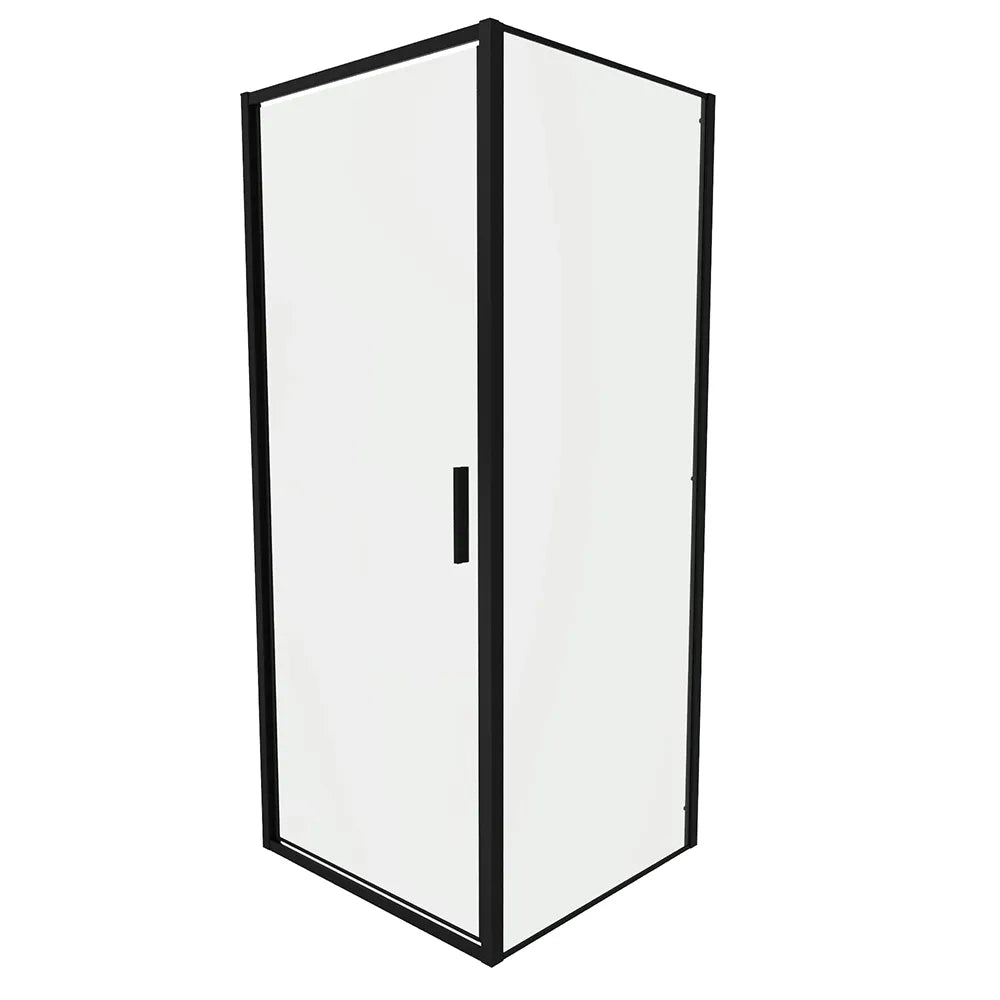 Box doccia slim 80x100cm con apertura a battente e parete fissa profili nero opaco e vetro 6mm trasparente h190| Portofino