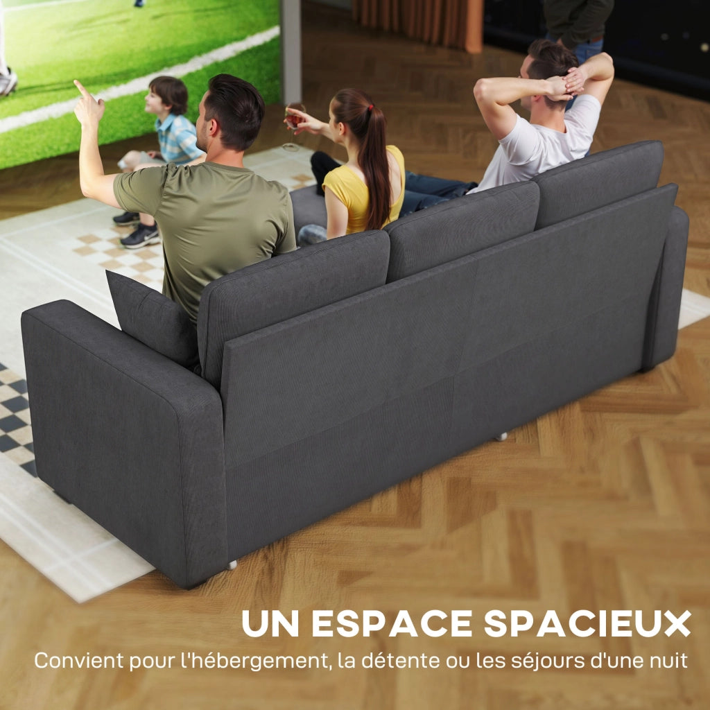 Divano letto angolare in velluto con contenitore e cuscini ¨C Minimal ¨C Grigio 205x135x76 cm