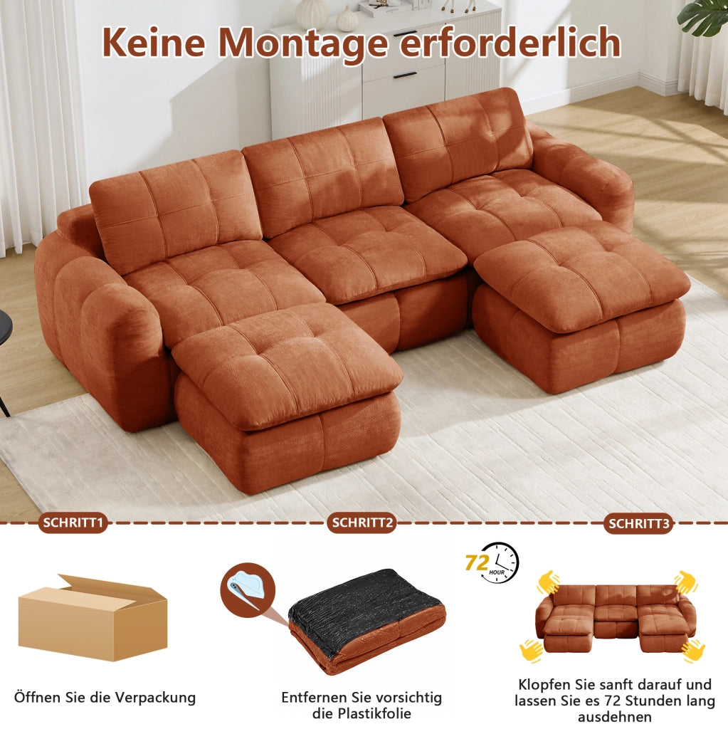 DIVANO Modulare Senza Telaio 264x160 cm Chenille Arancione