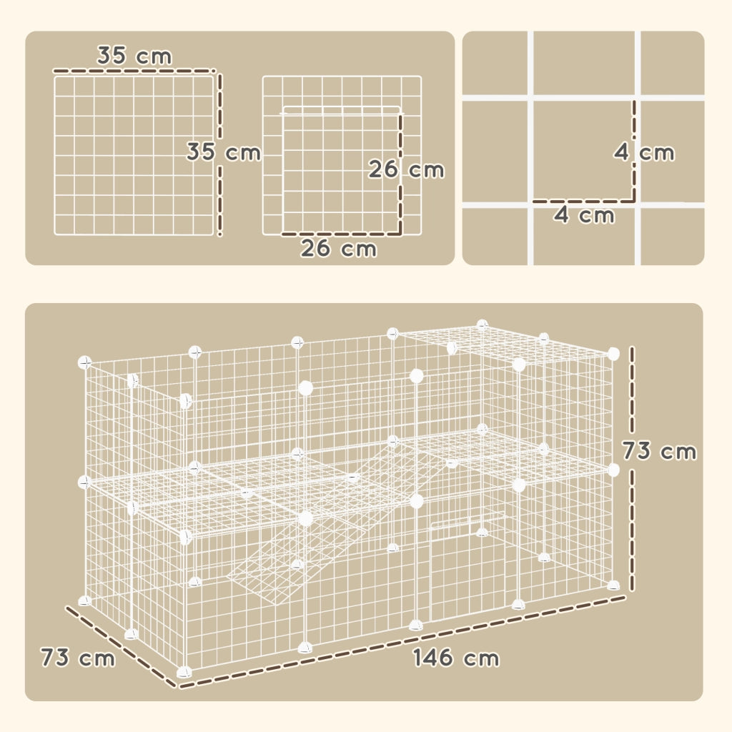 Recinto per animali domestici modulabile a 2 livelli ¨C Minimal ¨C 146x73x73cm bianco