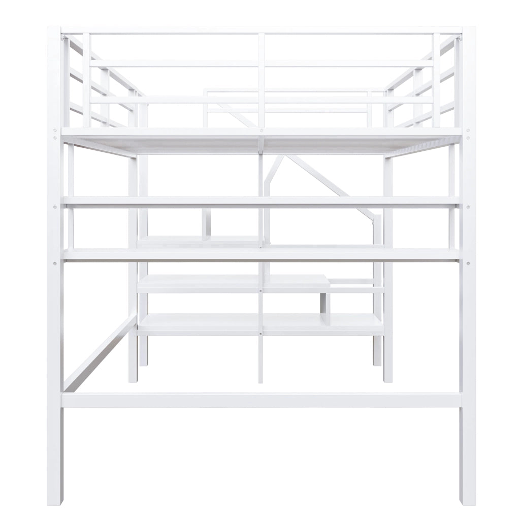 Letto a soppalco per bambini 140 × 200 cm 1 posto con mensole; scala contenitore e spazio gioco; senza materasso; bianco