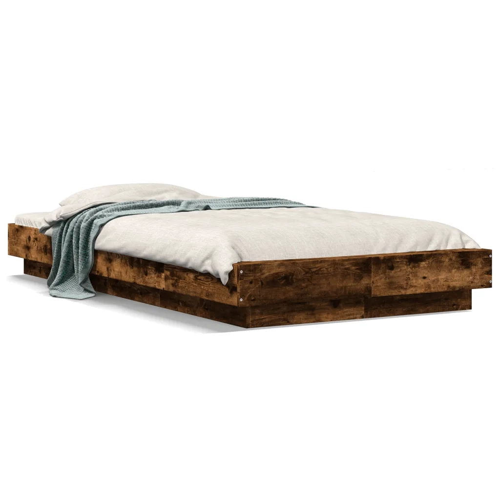 Giroletto con Luci LED-Struttura Letto Rovere Fumo 100x200 cm Legno Multistrato 215981