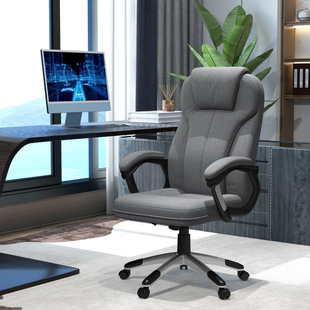 Sedia da ufficio ergonomica DESMIU con supporto lombare, regolabile in altezza e funzione dondolo, grigio tessuto lino 66x75x110-120 cm