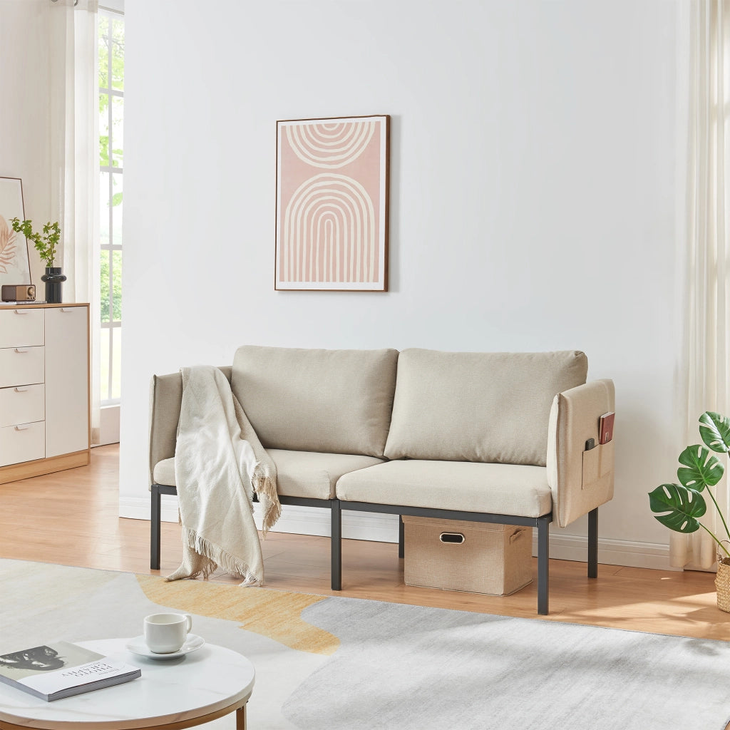 Divano a 2 Posti Kamar Imbottito con Cuscini - Beige [en.casa]