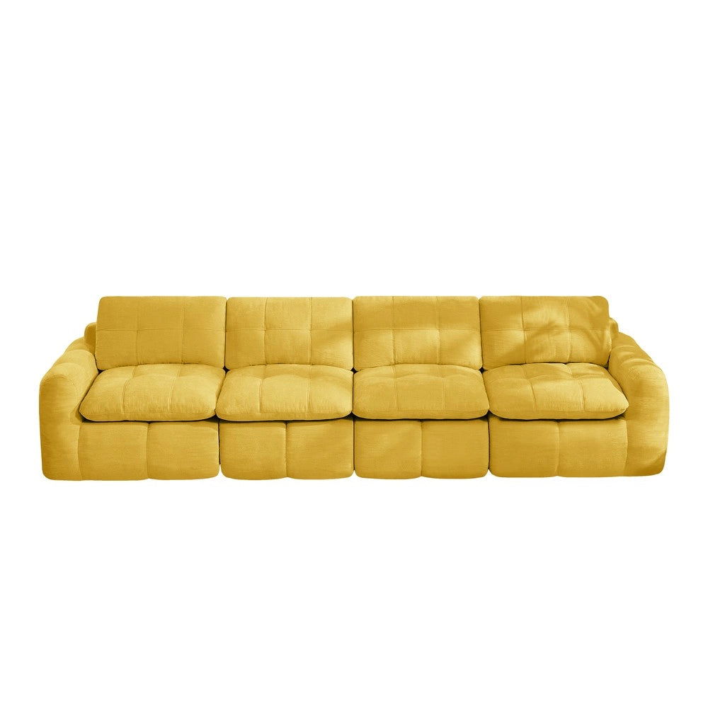 Divano 4 posti in tessuto ¨C Minimal ¨C giallo imbottito morbido senza montaggio