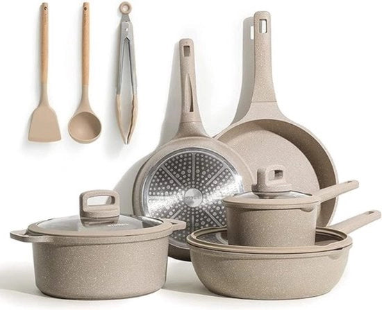 Set di tegami in granito - 11 pezzi - non-stick PFOS-free - compatibile con lavastoviglie