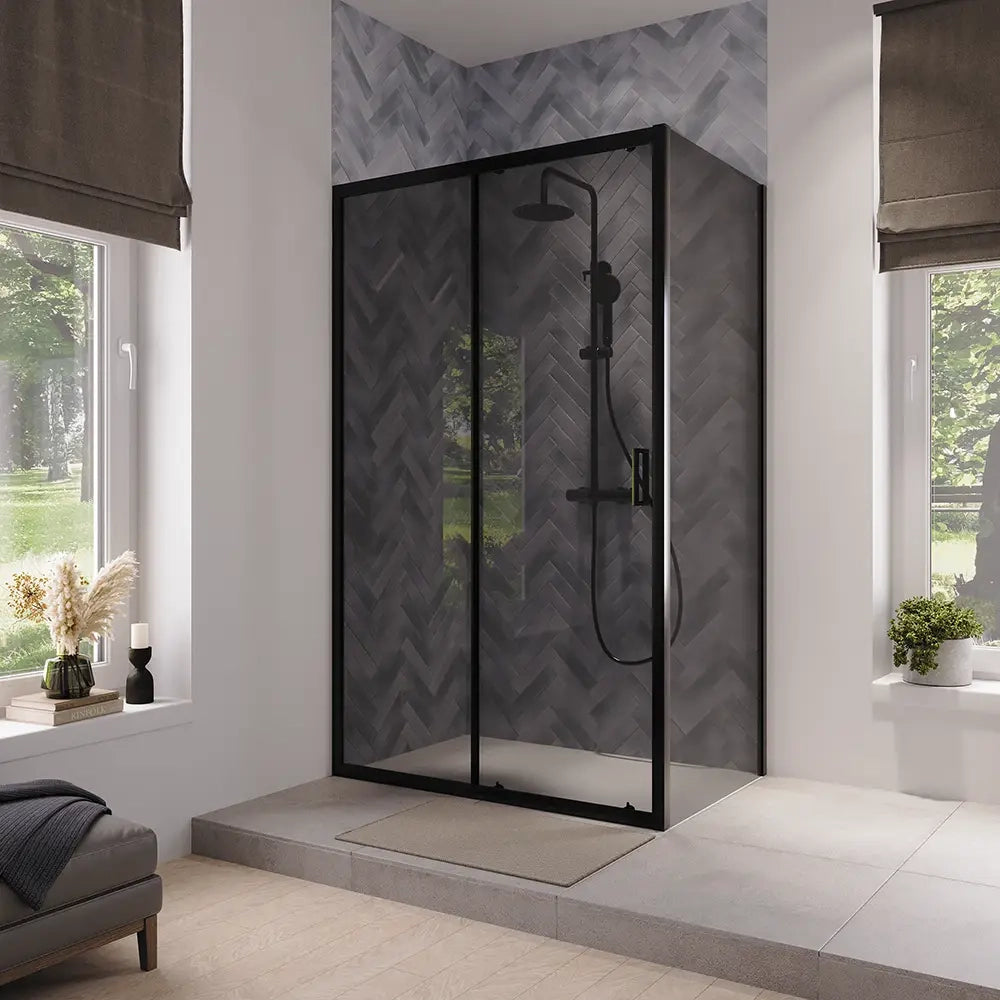 Box doccia 70x140 cm scorrevole vetro 6mm fumé profili nero opaco | Lipari