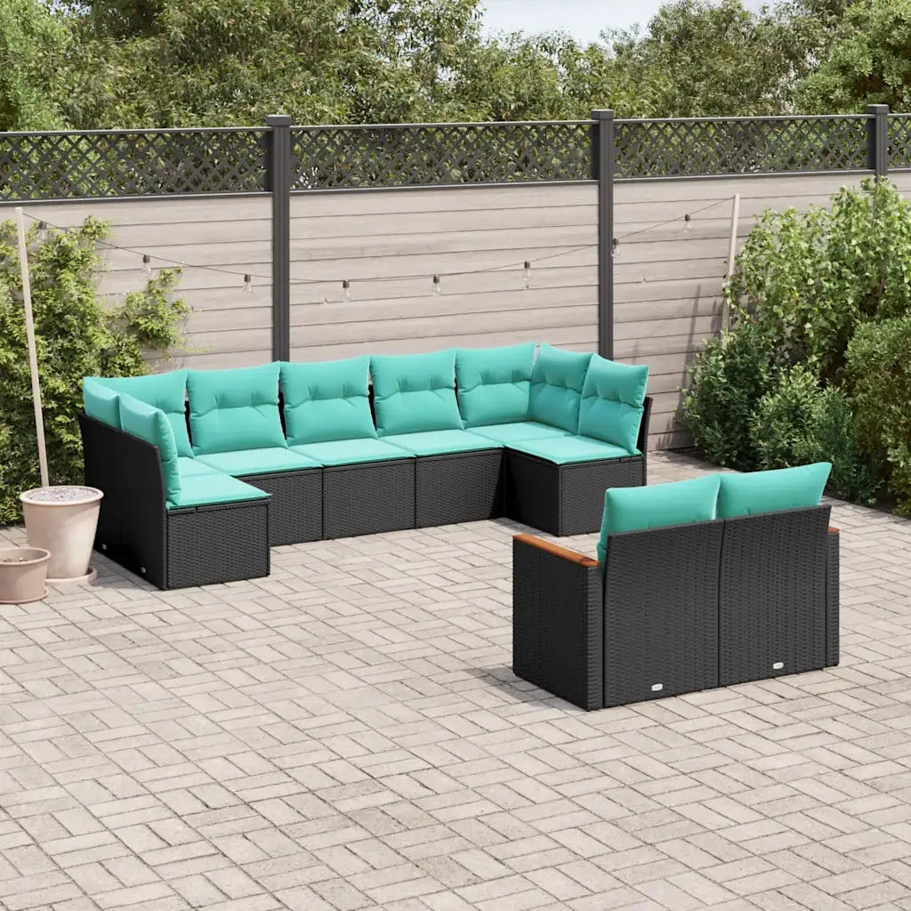 Set Divani da Giardino 9 pz con Cuscini Nero in Polyrattan 3226288