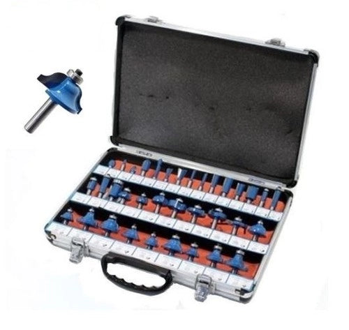 KIT SET DI 35 FRESE FRESA FRESATRICE PUNTE PER LEGNO PANTOGRAFO CON GAMBO DA 8MM