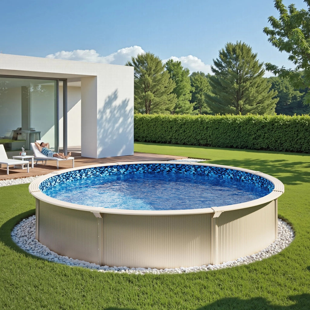 Rivestimento Piscina Fuori Terra Rotonda 24 Piedi in Vinile Altezza 52 Pollici Stile Duobead Liner Robusto per Giardino