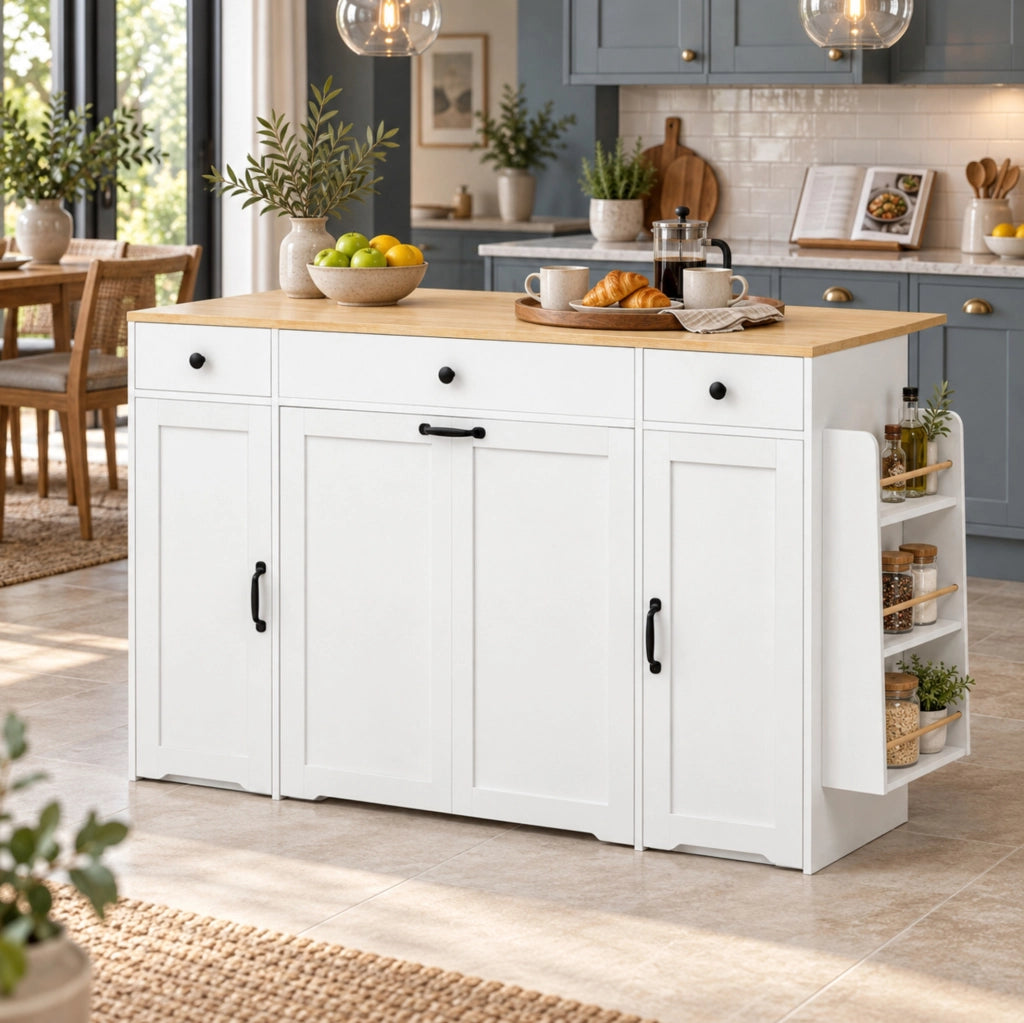 SIDEBOARD 3 Cassetti 2 Ante 136x65x90 cm MDF Bianco e Naturale