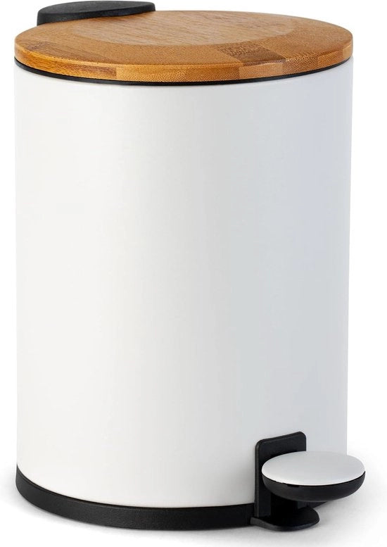 Cestino Bagno in Bamboo | Chiusura Automatica e Fissaggio | 3 litri | Bianco