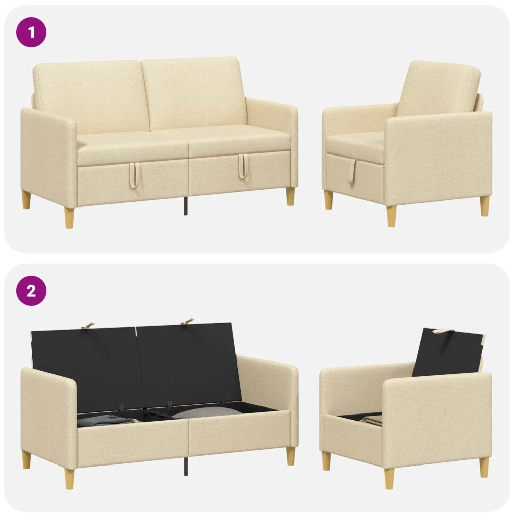 Set di Divani con Storage 2 pz Crema Poliestere 3429183