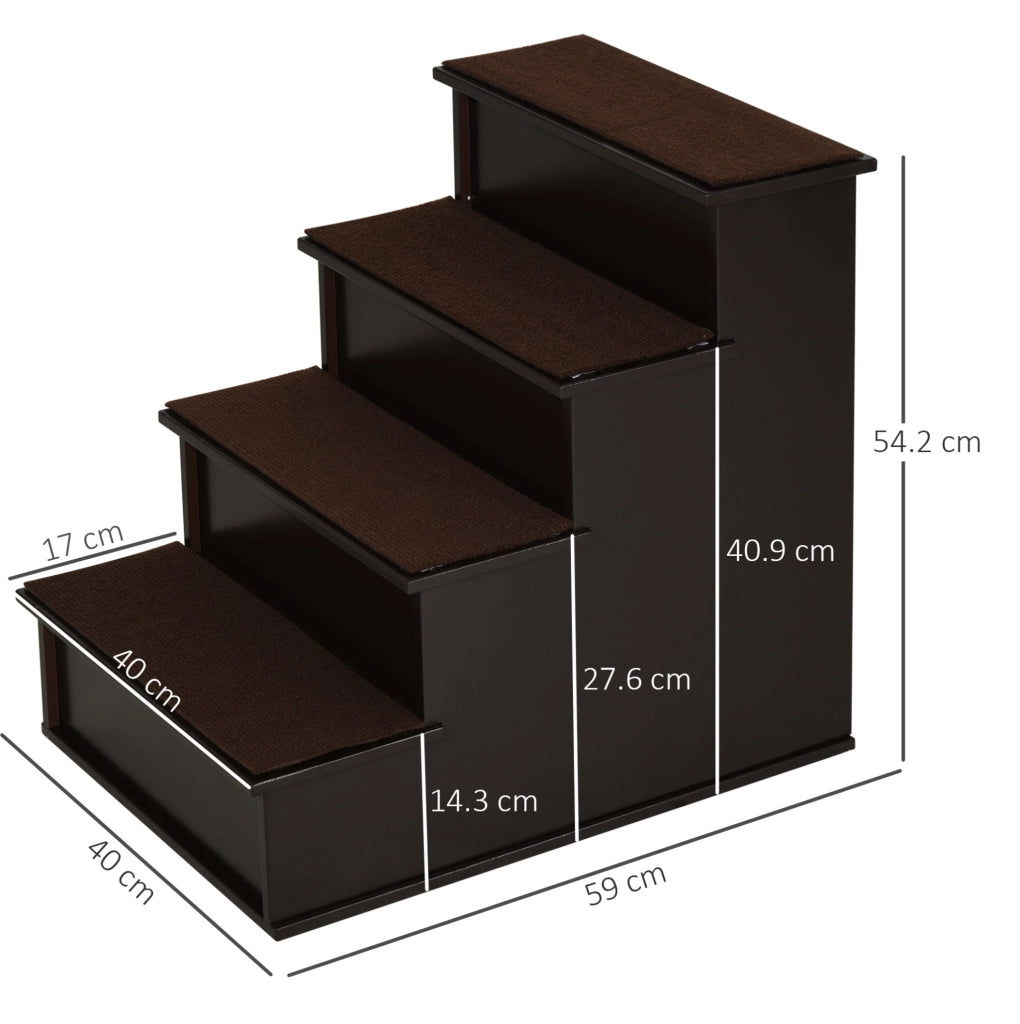 Scaletta per cani e gatti 40x59x54,2 cm in MDF marrone scuro con tappetini antiscivolo